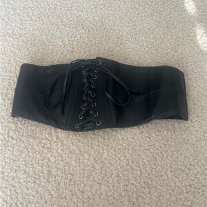 Black Lace-Up Corset Belt